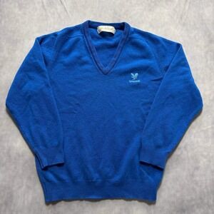 Lyle & Scott Vintage Lambswool V-Neck Sweater Royal Blue Made in Scotland Womens